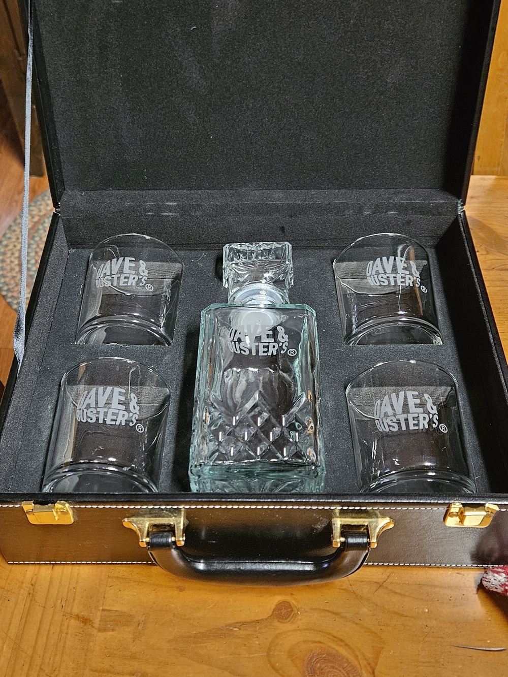 Branded Clear Glass Decanter Set - Black Case